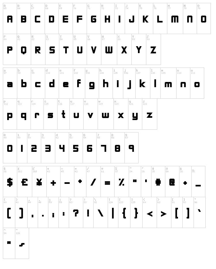 Fighting Force font map